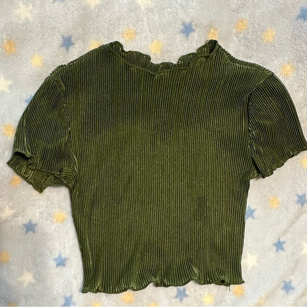 Olive Green Pleated Women's Top